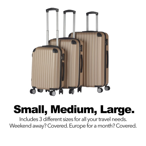 3pc ABS Luggage Suitcase Hard Case Shockproof Travel Set - Gold Image 8