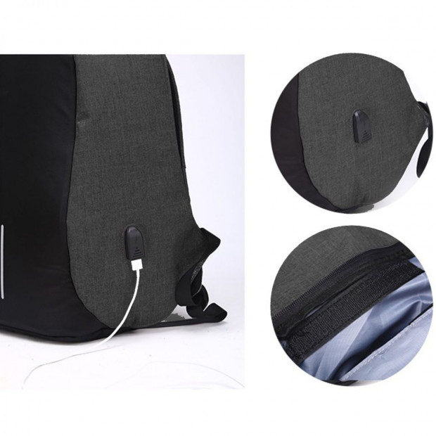 Anti Theft Waterproof School Travel Laptop Bags USB Charging - Black Image 2