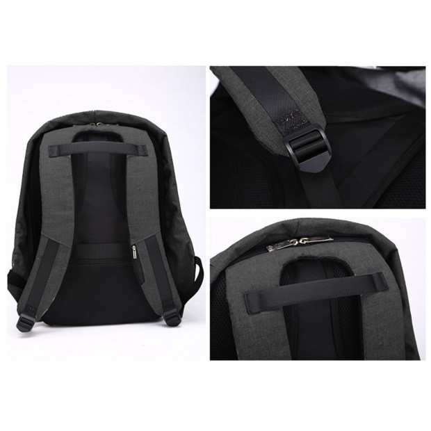 Anti Theft Waterproof School Travel Laptop Bags USB Charging - Black Image 3