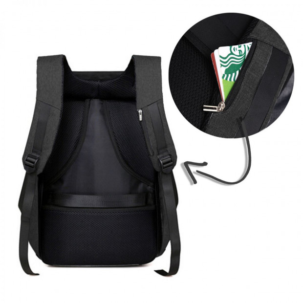 Anti Theft Waterproof School Travel Laptop Bags USB Charging - Black Image 6