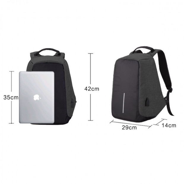 Anti Theft Waterproof School Travel Laptop Bags USB Charging - Black Image 7