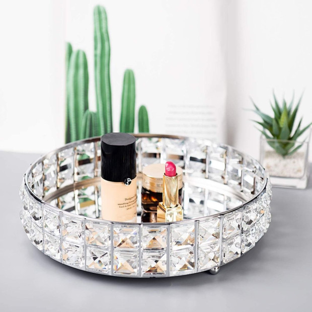Crystal Vanity Makeup Tray Organizer Silver
