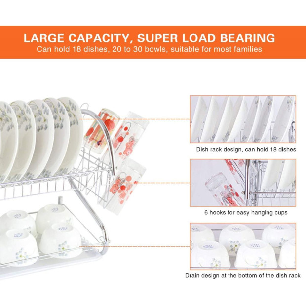 Metal Dish Drying Rack Kitchen2tier w/ Drain Board