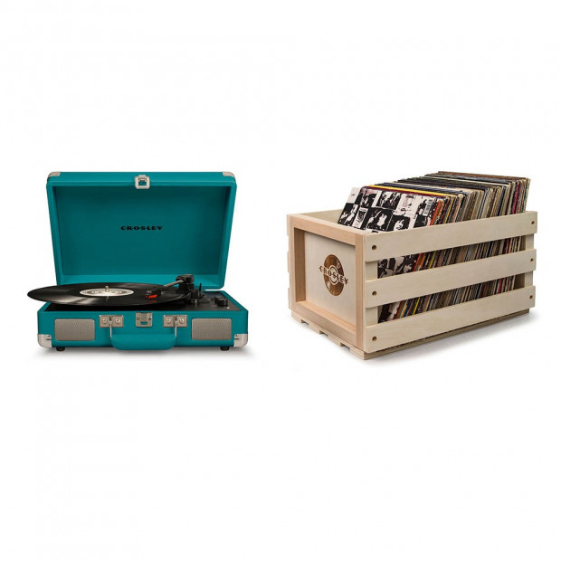 Crosley Cruiser Deluxe Portable Turntable - Teal with Storage Crate