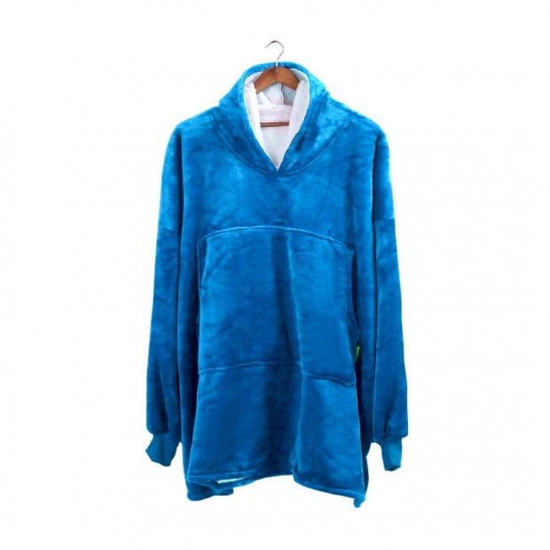 DreamZ Warm Fleece Sherpa Hoodie Sweatshirt Blanket Pajamas Blue