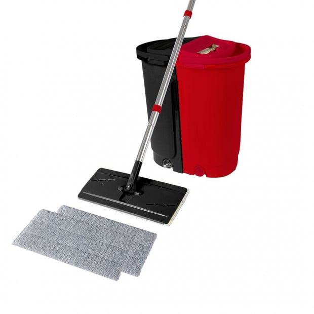 Flat Mop Bucket Floor Cleaner Set Stainless Steel Microfiber Mop