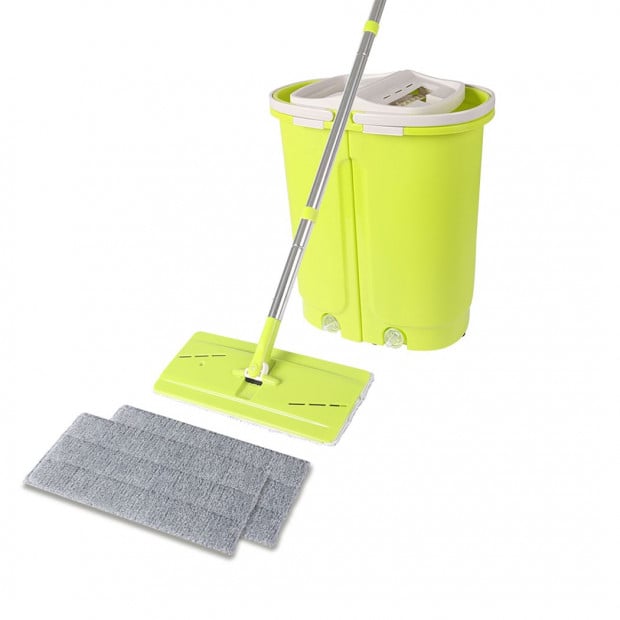 Flat Mop Bucket Floor Cleaner Set Stainless Steel Microfiber Mop Heads