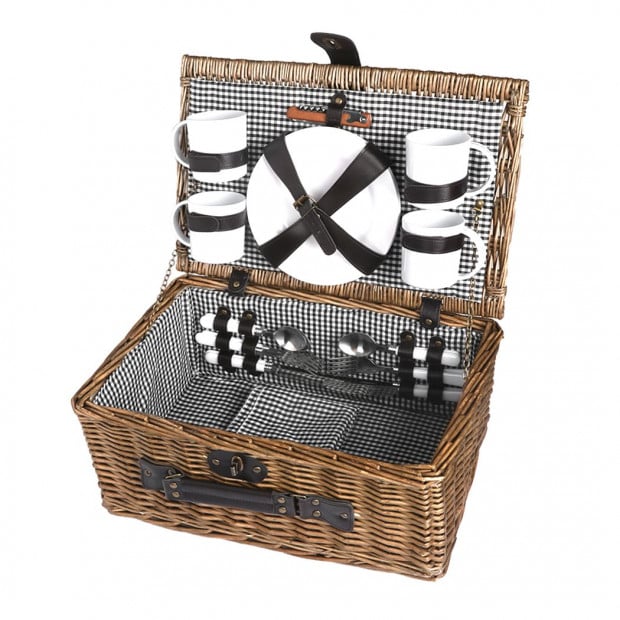 Picnic Basket Set 4 Person Willow Baskets Deluxe Travel Camping