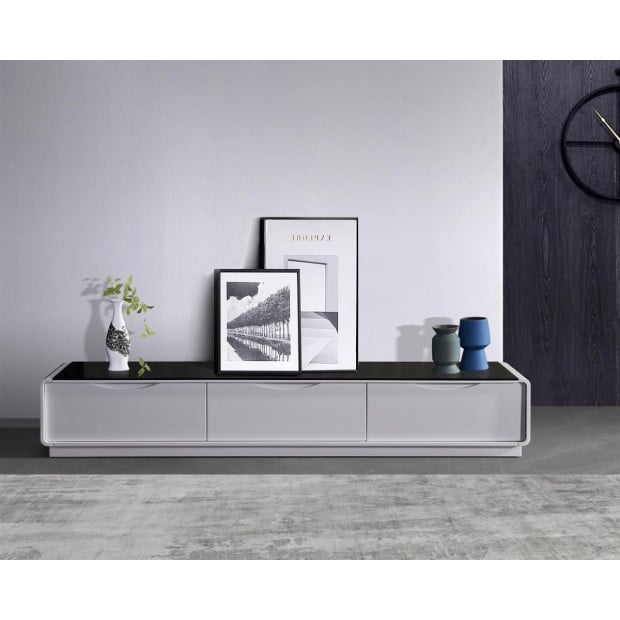 TV Cabinet 3 Storage Drawers Assembled Entertainment Unit Black White Image 3