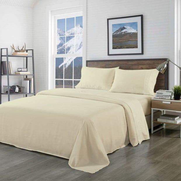 Bamboo Blended Sheet Pillowcases Set 1000TC Queen Ivory