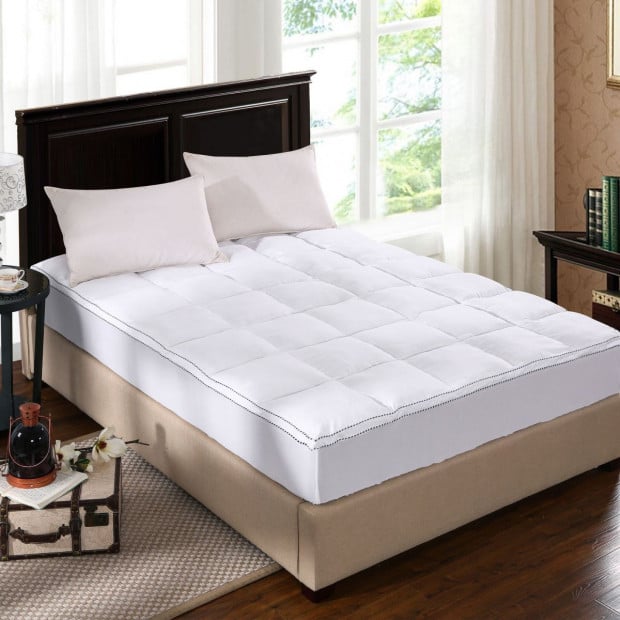 1000GSM Luxury Bamboo Fabric Mattress Topper Queen White Image 5