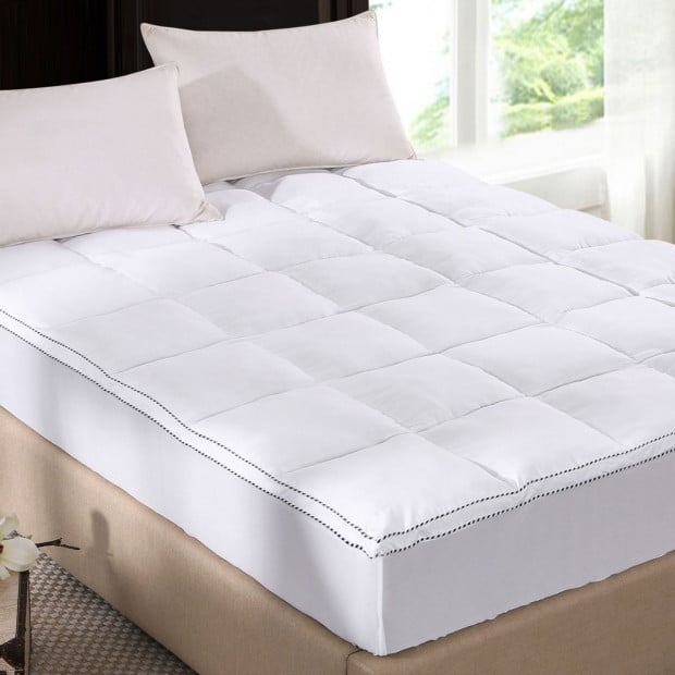 1000GSM Luxury Bamboo Fabric Mattress Topper Queen White