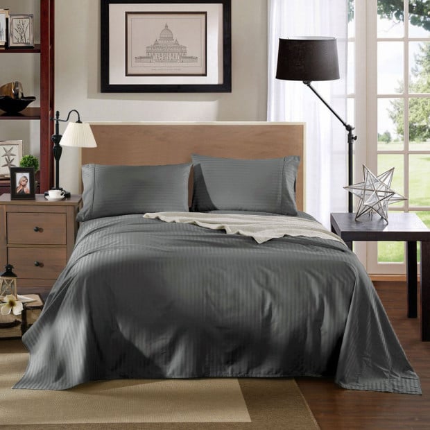 Kensington 1200 Thread Count 100% Egyptian Cotton Sheet Queen Charcoal Image 2