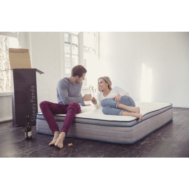 Sleepy Panda Mattress EuroTop Medium Firm 30cm Double White Grey Blue Image 2