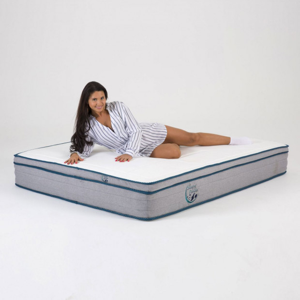 Sleepy Panda Mattress EuroTop Medium Firm 30cm Double White Grey Blue Image 6