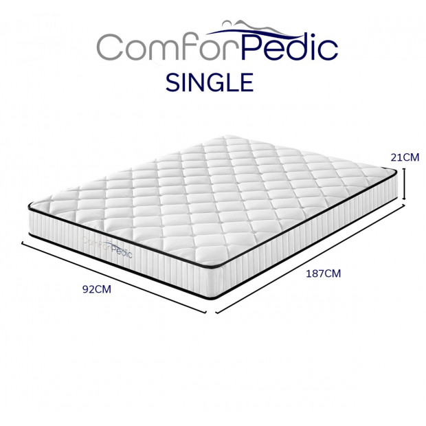 Comforpedic Mattress Euro Top Medium Support 21CM Single White Black Image 2