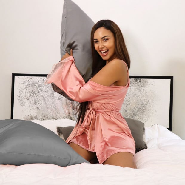 Pure Silk Pillow Case 100% Mulberry Silk - Charcoal Image 4