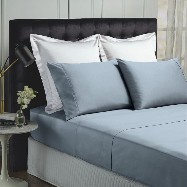 1000TC Bamboo Sheets Pillowcases Set - Queen - Blue Fog
