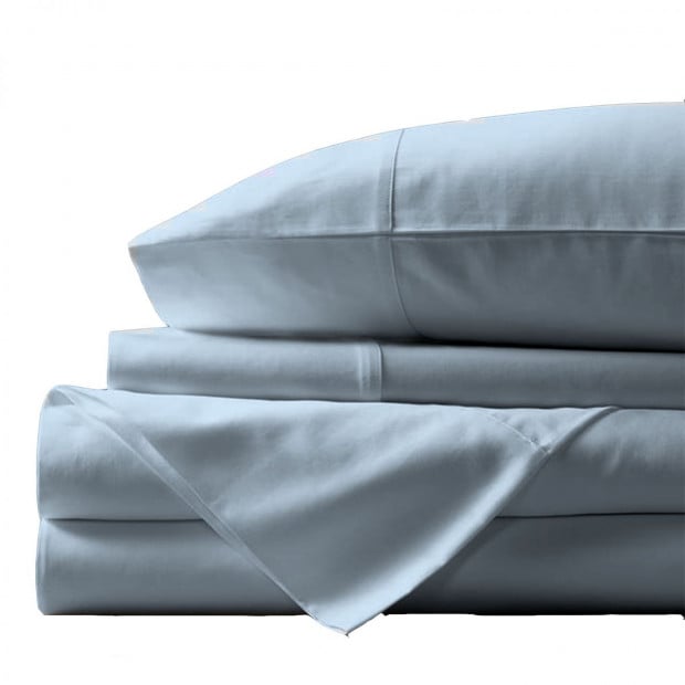 1000TC Bamboo Sheets Pillowcases Set - Queen - Blue Fog Image 3