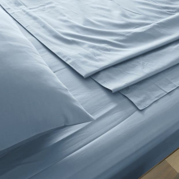 1000TC Hotel Grade Bamboo Cotton Sheets Set Double Blue Fog Image 2