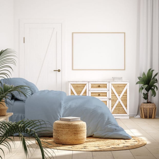 1000TC Hotel Grade Bamboo Cotton Sheets Set Double Blue Fog Image 4