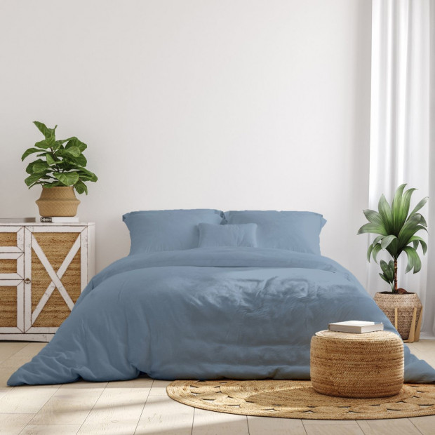 1000TC Hotel Grade Bamboo Cotton Sheets Set Double Blue Fog