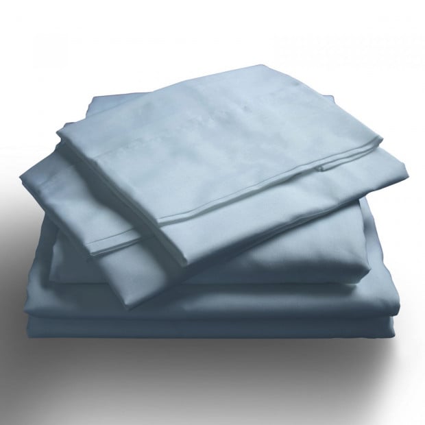 1000TC Hotel Grade Bamboo Cotton Sheets Set Double Blue Fog Image 6