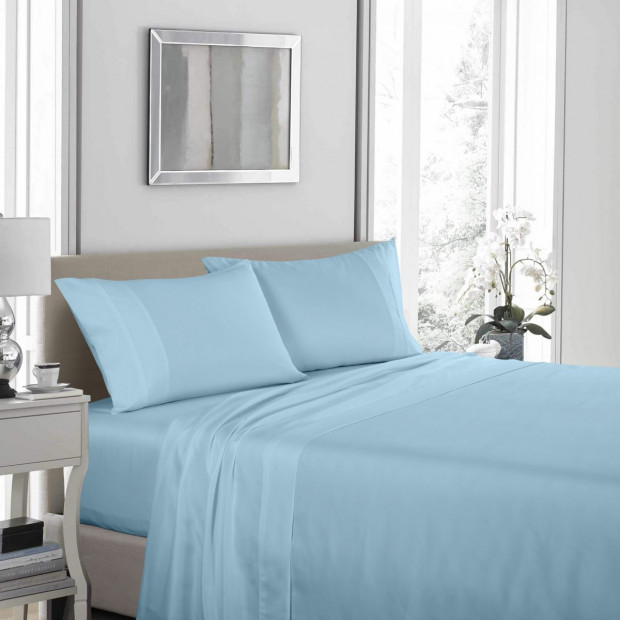 1200 Thread Count Sheet Set 4 Piece Queen - Sky Blue Image 2