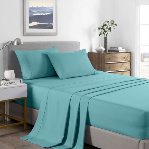 2000 Thread Count Bamboo Cooling Sheet King Single Aqua