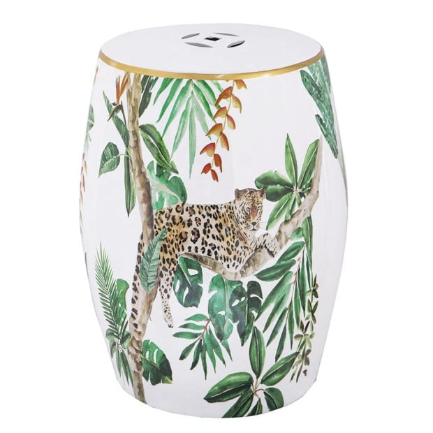 Leopard Ceramic Stool Barrel Bar Side Table Drum Decor
