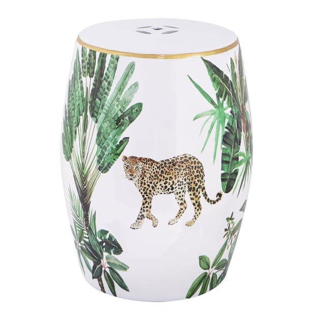 Leopard Ceramic Stool Barrel Bar Side Table Drum Decor Image 2