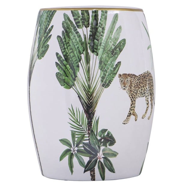 Leopard Ceramic Stool Barrel Bar Side Table Drum Decor Image 4
