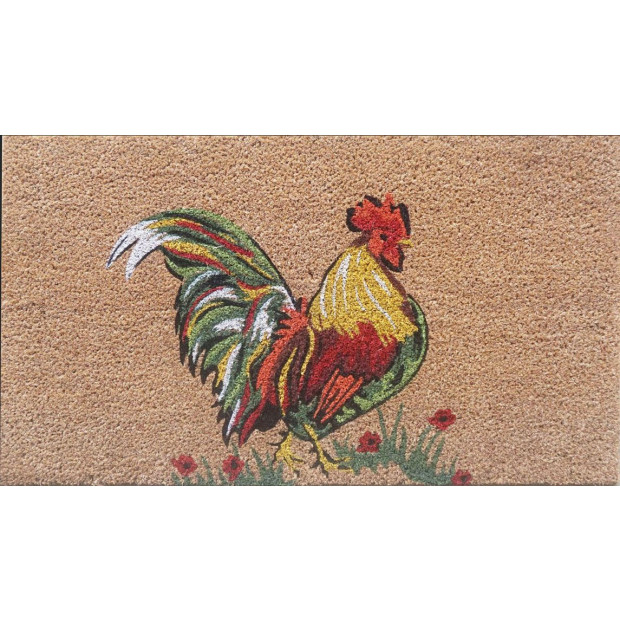 Door Mat Deluxe Coir Back Nat Rooster Chicken Farm 45 x 75 cm Doormat