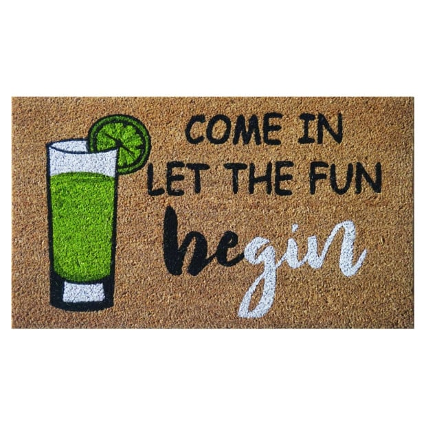 Door Mat Deluxe Coir Latex Fun Begin Drinks Coastal Summer 45 x 75 cm Doormat