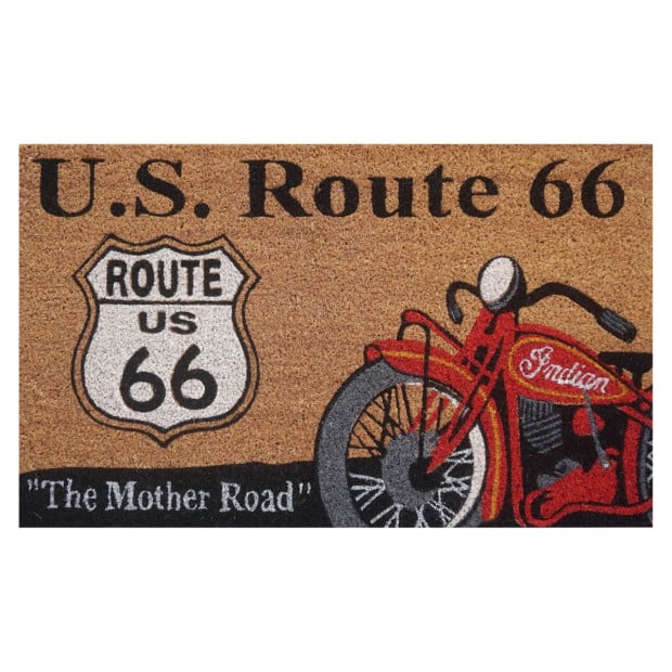 Door Mat Deluxe Coir Latex USA Route 66 Motorbike 45 x 75 cm Doormat