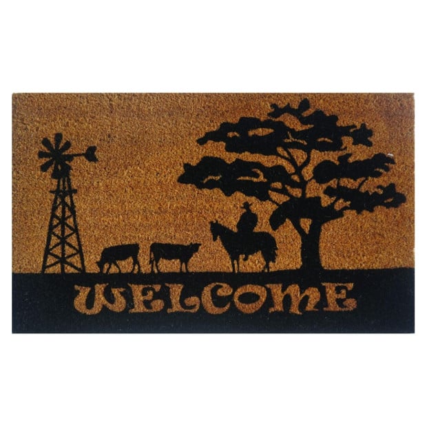 Door Mat Deluxe Coir Latex Welcome Country Horse Cow 45 x 75 cm Doormat