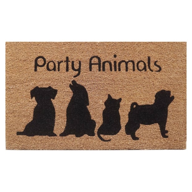 Door Mat Deluxe Coir Latex Party Animals Cat Dog Kitten Puppy 45 x 75 cm Doormat