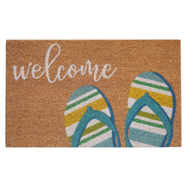 Door Mat Deluxe Coir Back Aqua Thong Surf Coastal 45 x 75 cm Doormat
