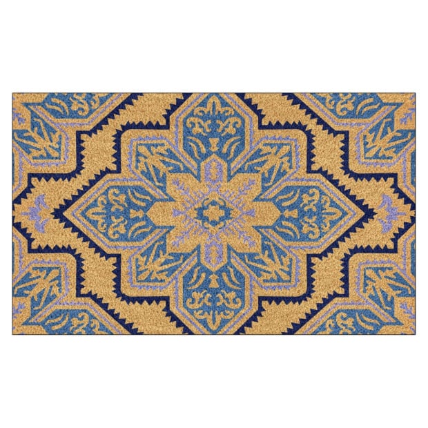 Door Mat Deluxe Coir Backed Blue Mosaic 45 x 75 cm Doormat