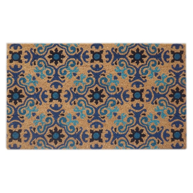 Door Mat Deluxe Coir Backed Blue Mosaic 45 x 75 cm Doormat