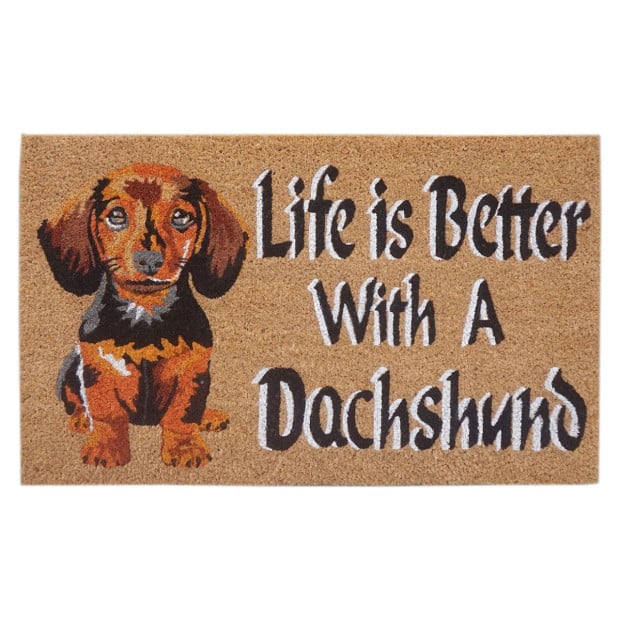 Door Mat Deluxe Coir Back Life Is Better Dachshund Dog Puppy 45 x 75 cm Doormat
