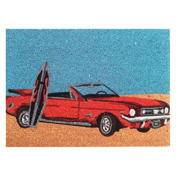 Door Mat Deluxe Coir Latex Mustang Convertible Car Surf Coastal Beach 40 x 55 cm Doormat
