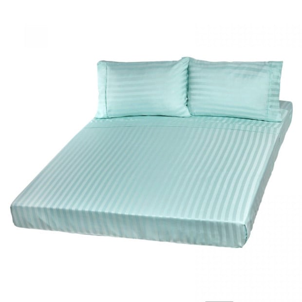 1200TC Soft Sateen Damask Stripe Cotton Blend Sheet Pillowcase Set Image 3