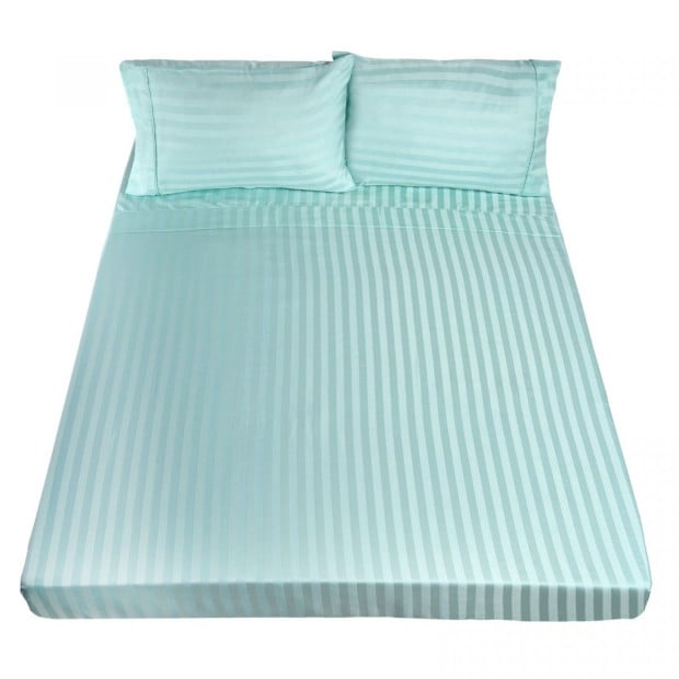 1200TC Soft Sateen Damask Stripe Cotton Blend Sheet Pillowcase Set Image 2