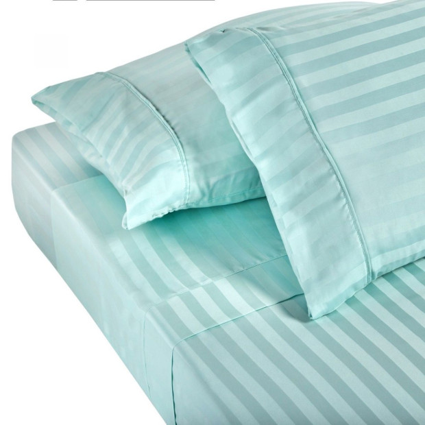 1200TC Soft Sateen Damask Stripe Cotton Blend Sheet Pillowcase Set Image 4