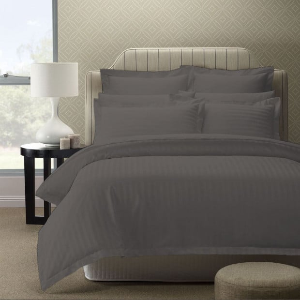 1200TC Quilt Cover Set Damask Cotton Blend Charcoal Grey - Queen