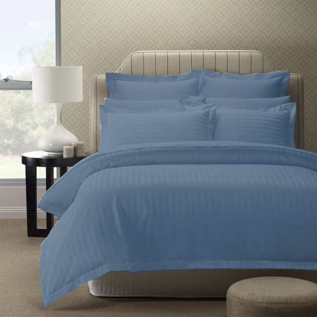 1200TC Quilt Cover Set Damask Cotton Blend Blue Fog - Queen