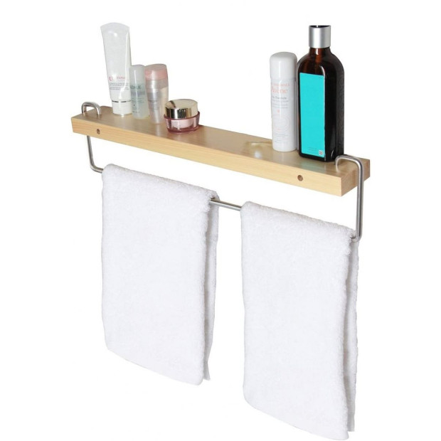 Wall Mount Solid Wood Shelf Towel Rack Bar Holder Bathroom Hanger
