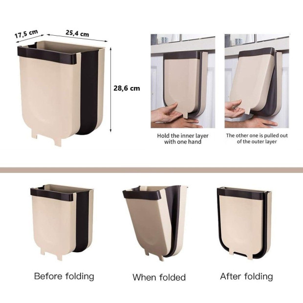 Foldable Wall Trash Bin Hanging Waste Bin Under Kitchen Sink Grey