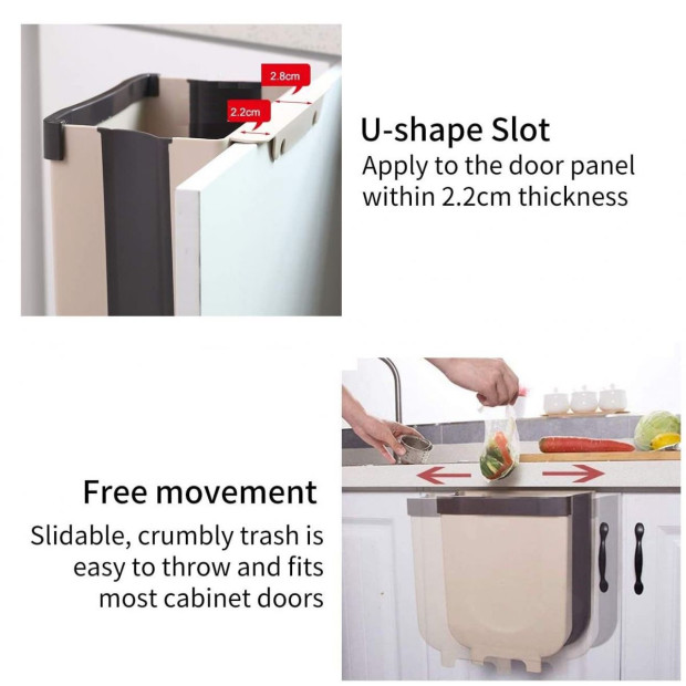 Foldable Wall Trash Bin Hanging Waste Bin Under Kitchen Sink Grey